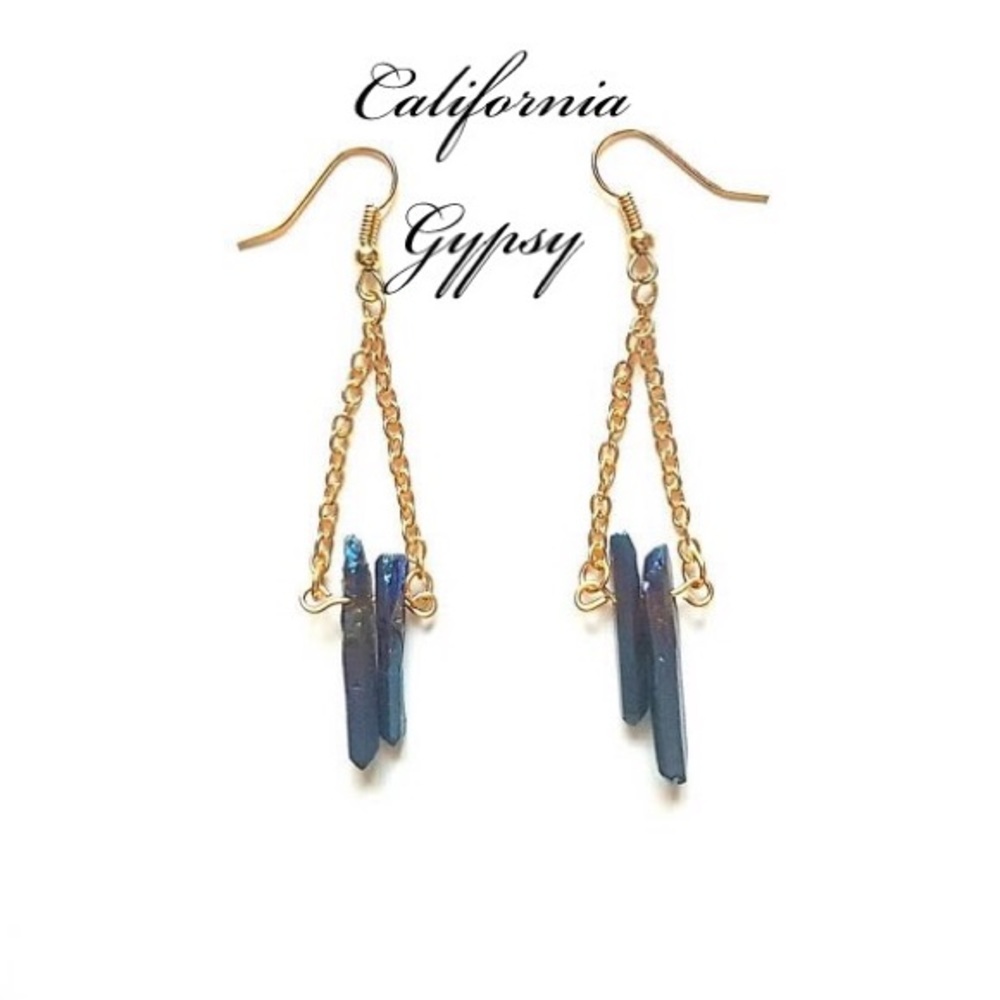 Boho hippie raw titanium quartz dangle earrings⨠- Picture 1 of 2